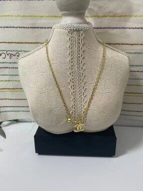 Chanel Gold-Tone Crystal-Embellished Interlocking C Pendant Necklace